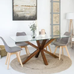 Nurma Table à manger en bois massif de couleur teck et verre de 160x95^Banak Outlet