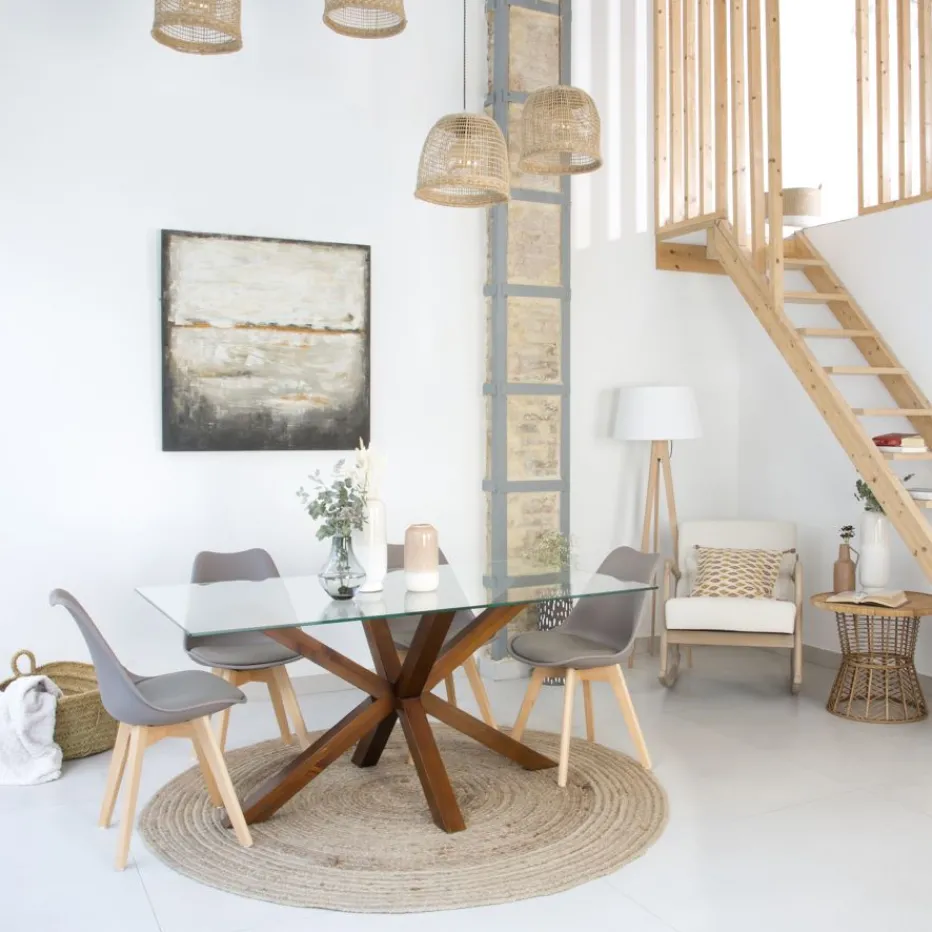 Nurma Table à manger en bois massif de couleur teck et verre de 160x95^Banak Outlet