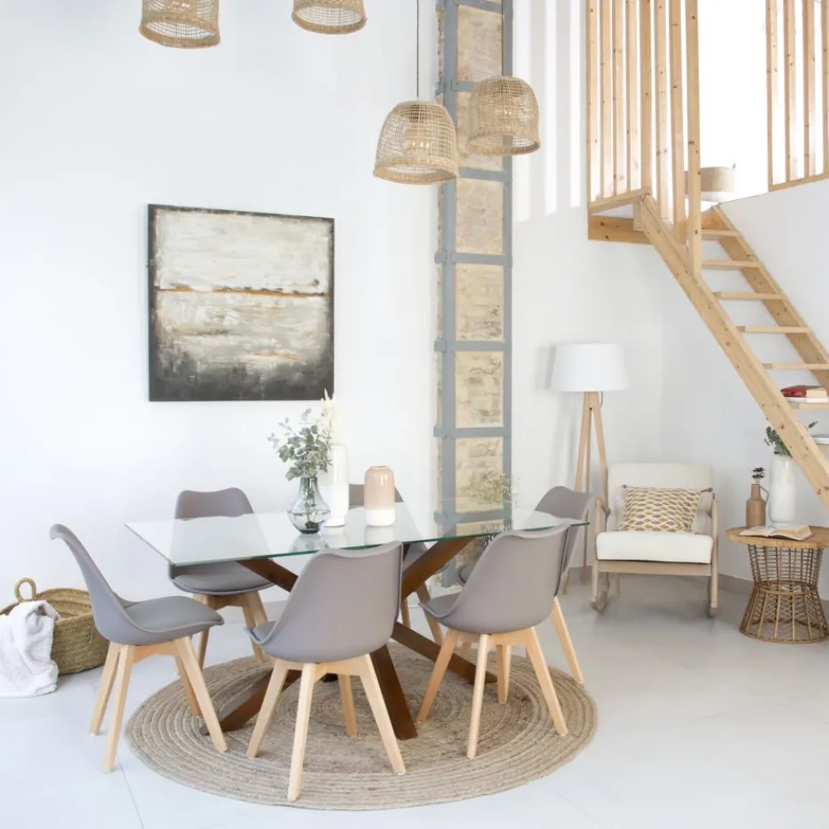 Nurma Table à manger en bois massif de couleur teck et verre de 160x95^Banak Outlet