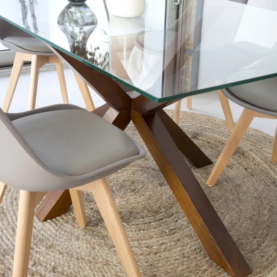 Nurma Table à manger en bois massif de couleur teck et verre de 160x95^Banak Outlet