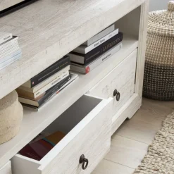 Oblak Meuble tv en bois massif blanc shabby^Banak Sale
