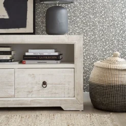 Oblak Meuble tv en bois massif blanc shabby^Banak Sale