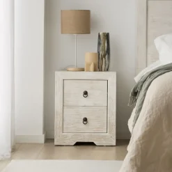 Oblak Table de nuit en bois massif blanc shabby^Banak Hot