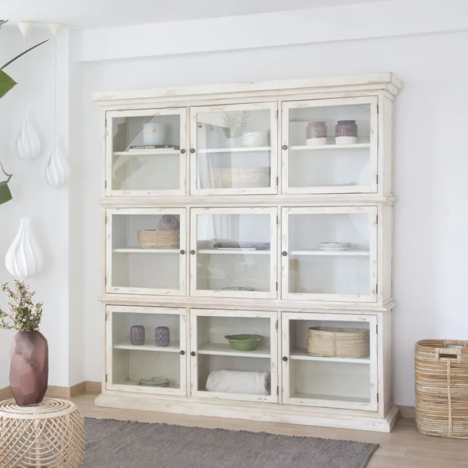Samet Vitrine en bois massif avec 9 portes en verre^Banak Best