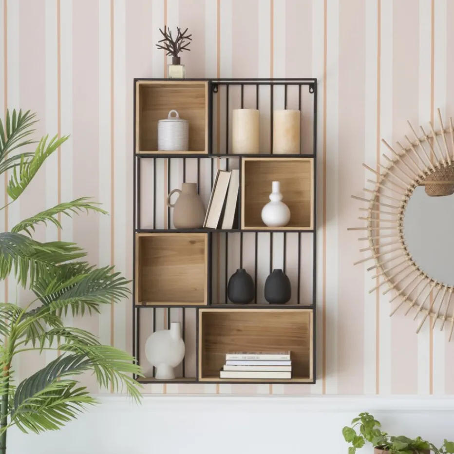 Shenan étagère murale en bois et métal noir^Banak Hot