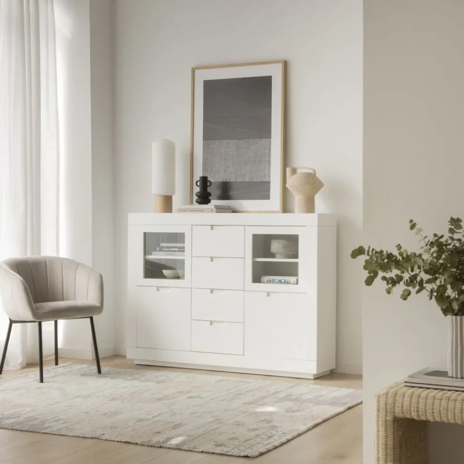 Sisal Buffet étroit en bois laqué blanc^Banak Clearance