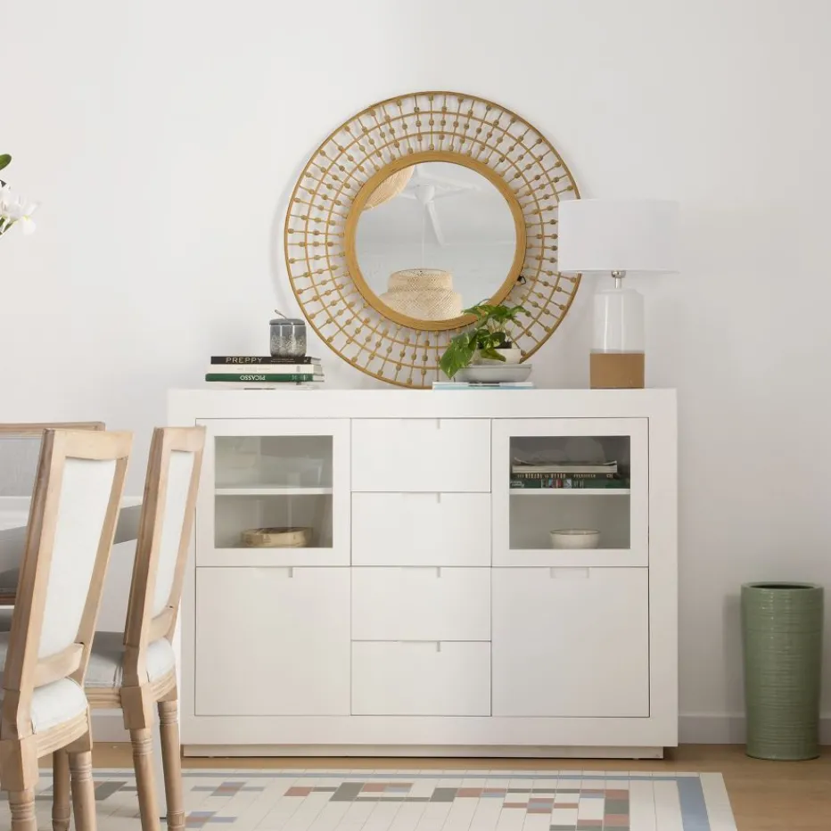 Sisal Buffet étroit en bois laqué blanc^Banak Clearance