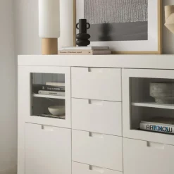 Sisal Buffet étroit en bois laqué blanc^Banak Clearance
