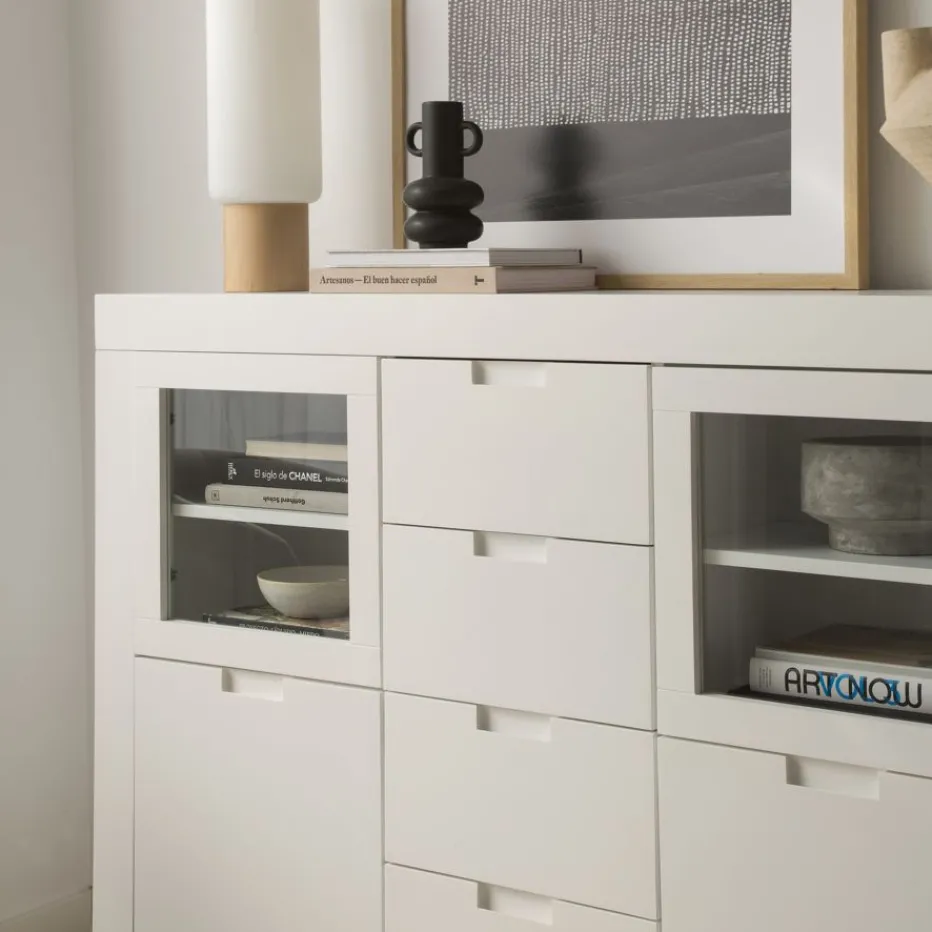 Sisal Buffet étroit en bois laqué blanc^Banak Clearance