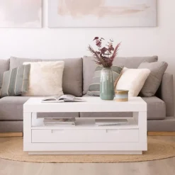 Sisal Table basse en bois laqué blanc^Banak Outlet