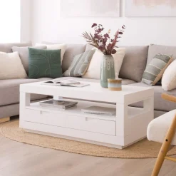 Sisal Table basse en bois laqué blanc^Banak Outlet