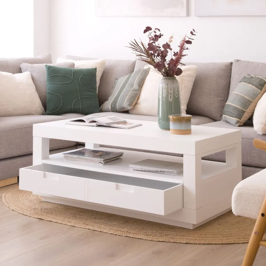 Sisal Table basse en bois laqué blanc^Banak Outlet