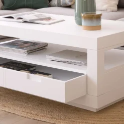 Sisal Table basse en bois laqué blanc^Banak Outlet