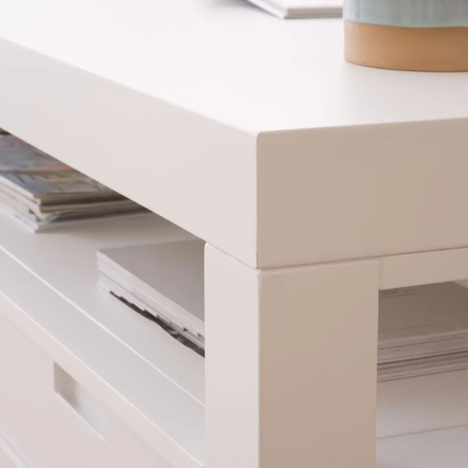 Sisal Table basse en bois laqué blanc^Banak Outlet