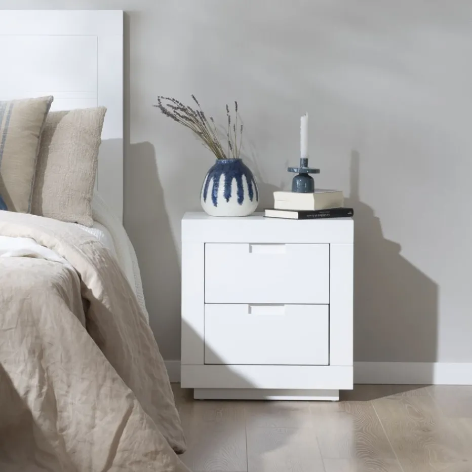 Sisal Table de chevet laqué en blanc^Banak Sale