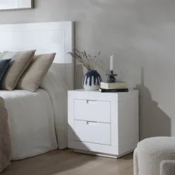 Sisal Table de chevet laqué en blanc^Banak Sale