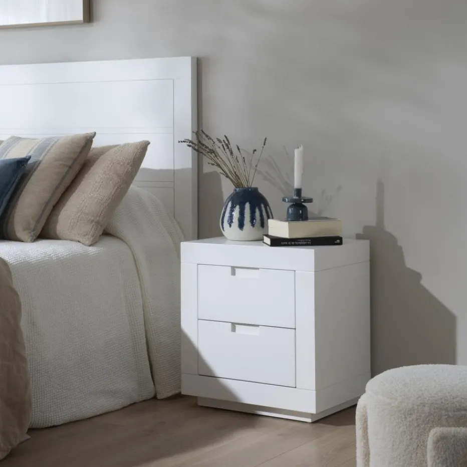 Sisal Table de chevet laqué en blanc^Banak Sale