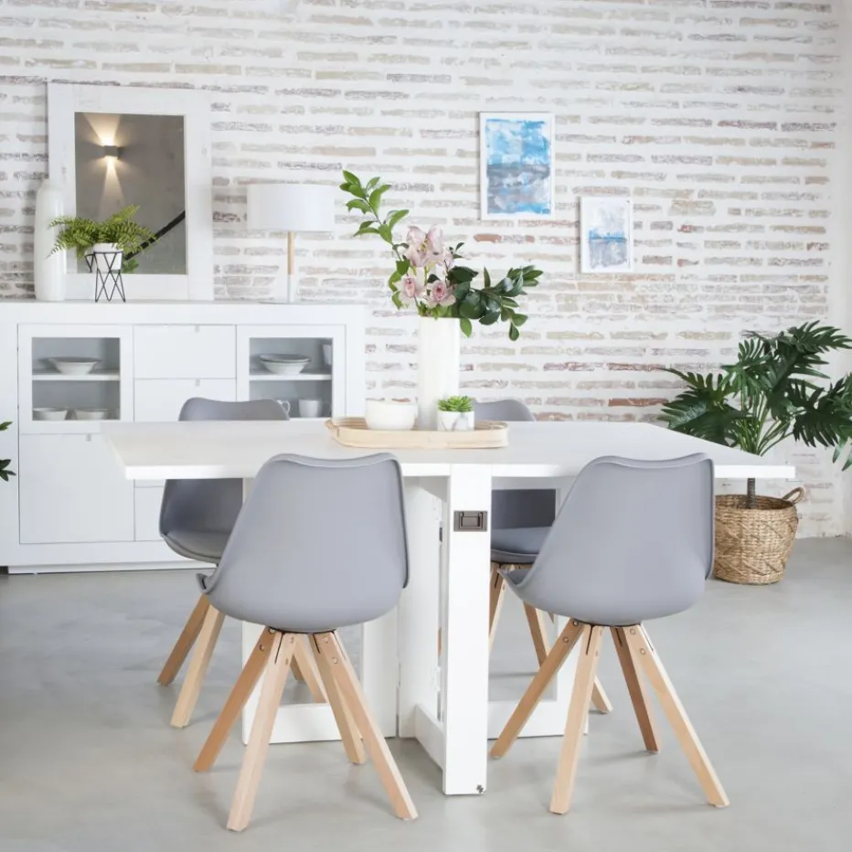 Tan Table à manger pliante rectangulaire tan 88/160 en bois laqué blanc^Banak Sale