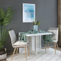 Tan Table à manger pliante rectangulaire tan 88/160 en bois laqué blanc^Banak Sale