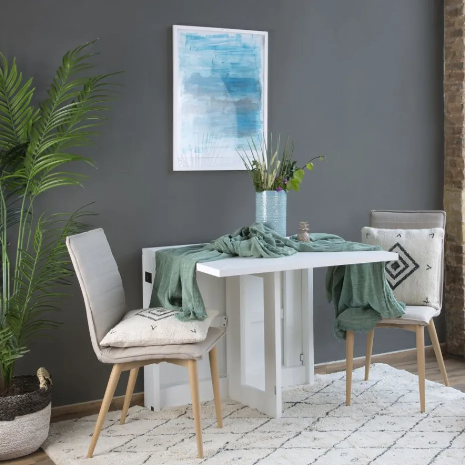 Tan Table à manger pliante rectangulaire tan 88/160 en bois laqué blanc^Banak Sale