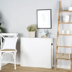 Tan Table à manger pliante rectangulaire tan 88/160 en bois laqué blanc^Banak Sale