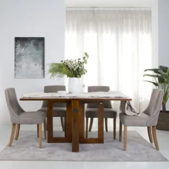 Tan Table de salle à manger pliante rectangulaire 88/160 en bois massif de couleur teck^Banak Outlet