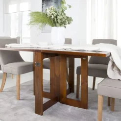 Tan Table de salle à manger pliante rectangulaire 88/160 en bois massif de couleur teck^Banak Outlet