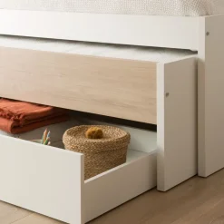 Teo Lit superposé avec rangement blanc mat et naturel duna pour matelas de 90^Banak New