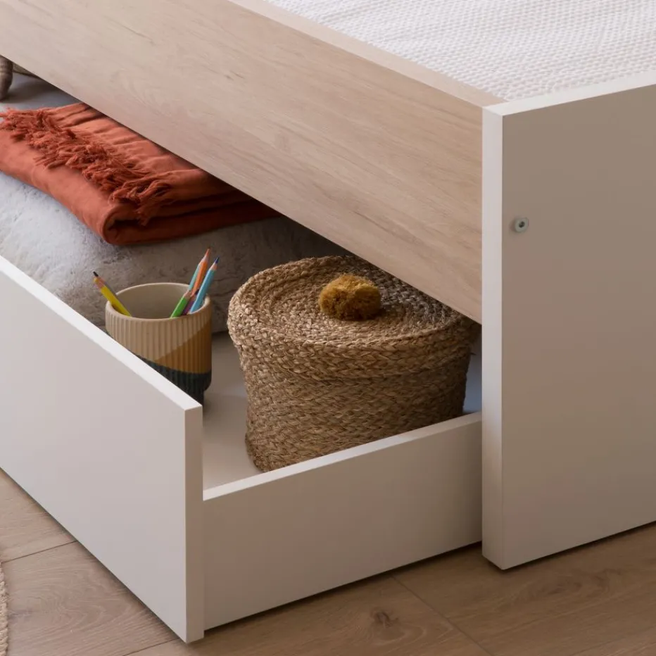 Teo Lit superposé avec rangement blanc mat et naturel duna pour matelas de 90^Banak New