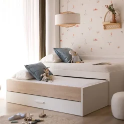 Teo Lit superposé avec rangement blanc mat et naturel duna pour matelas de 90^Banak New