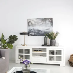 Tribeca Meuble tv en bois laqué blanc^Banak Discount