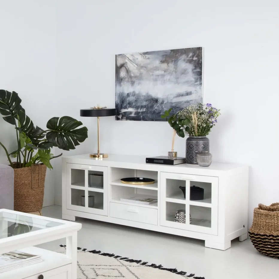 Tribeca Meuble tv en bois laqué blanc^Banak Discount