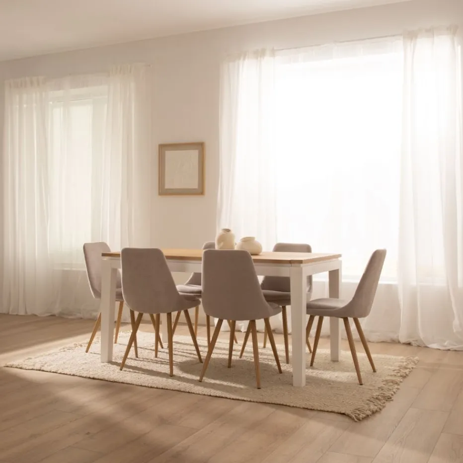 Vilna Table à manger extensible rectangulaire 150/200 en bois massif blanc et naturel^Banak Clearance