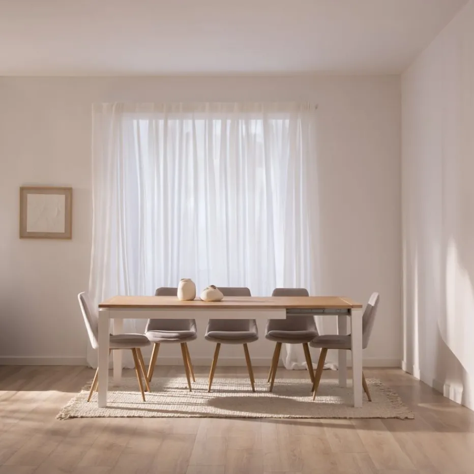 Vilna Table à manger extensible rectangulaire 150/200 en bois massif blanc et naturel^Banak Clearance