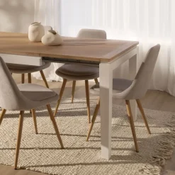 Vilna Table à manger extensible rectangulaire 150/200 en bois massif blanc et naturel^Banak Clearance