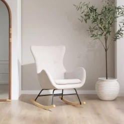 Vinci Fauteuil à bascule beige avec pieds en bois^Banak