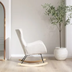 Vinci Fauteuil à bascule beige avec pieds en bois^Banak