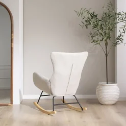 Vinci Fauteuil à bascule beige avec pieds en bois^Banak