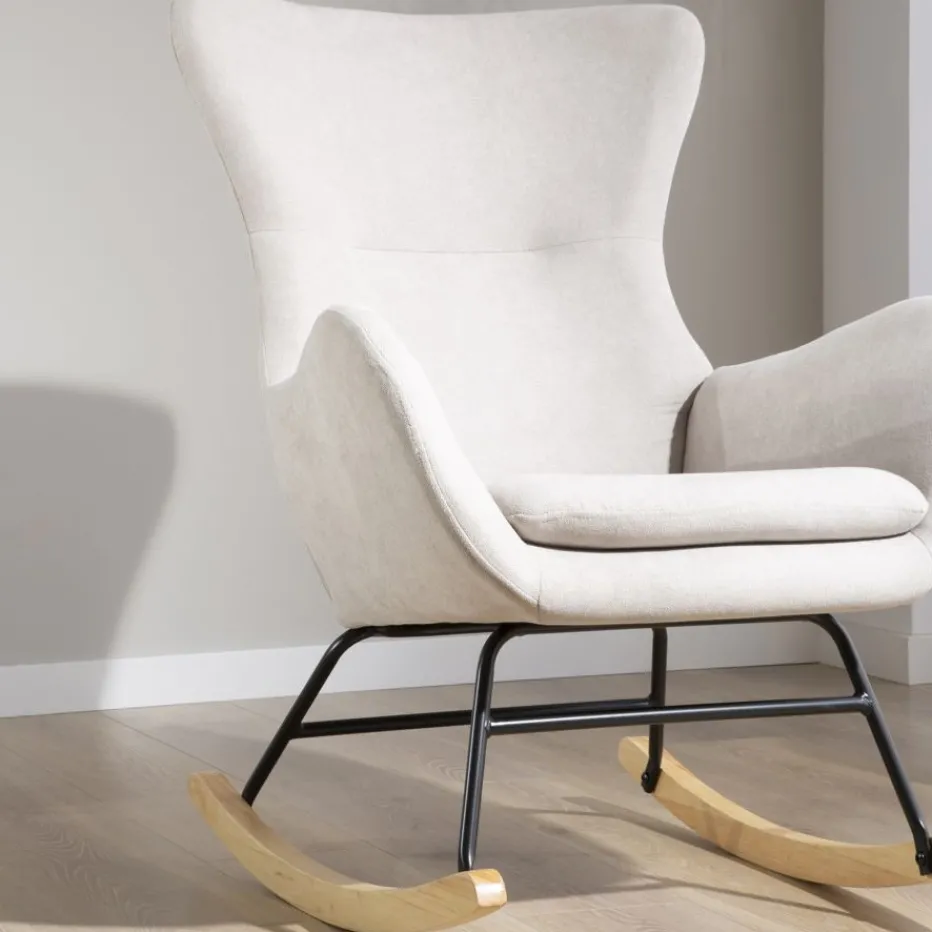 Vinci Fauteuil à bascule beige avec pieds en bois^Banak