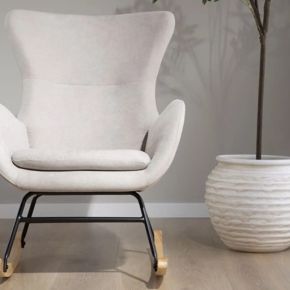 Vinci Fauteuil à bascule beige avec pieds en bois^Banak