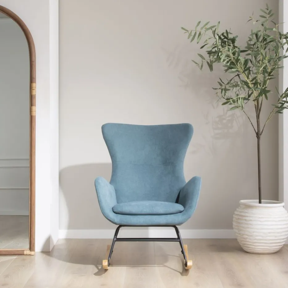 Vinci Fauteuil à bascule vert avec pieds en bois^Banak Hot