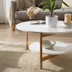 Vitele Table basse 90x90 laquée blanche et naturelle^Banak Discount