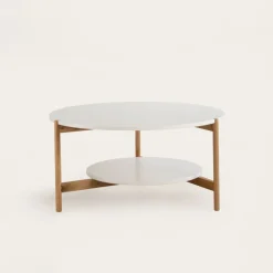 Vitele Table basse 90x90 laquée blanche et naturelle^Banak Discount