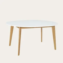 Vivien Mesa de comedor extensible redonda 120/150 de madera color blanco y natural^Banak Clearance