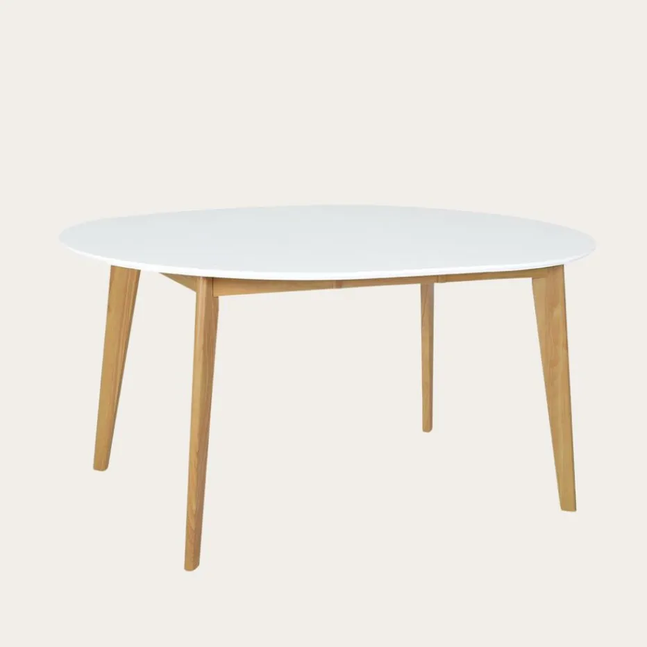 Vivien Mesa de comedor extensible redonda 120/150 de madera color blanco y natural^Banak Clearance
