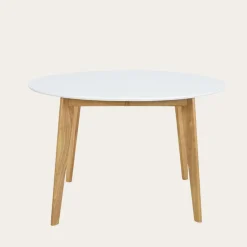 Vivien Mesa de comedor extensible redonda 120/150 de madera color blanco y natural^Banak Clearance